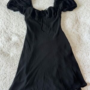 American Threads Black Ruched Puff Sleeve Mini Dress